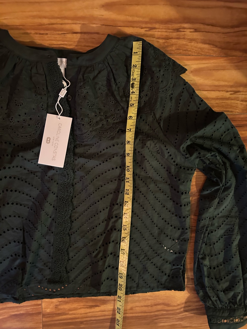 Caroline Constas Dark Green Eyelet Ruffled Cape Collar Blouse. Large. - Picture 8 of 9